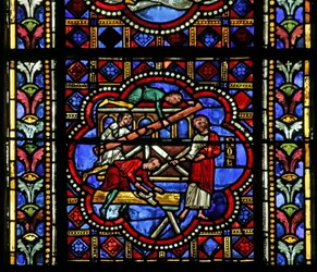 Window depicting Noah constructing the Ark